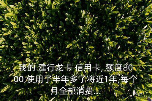 我的 建行龙卡 信用卡, 额度8000,使用了半年多了将近1年,每个月全部消费...