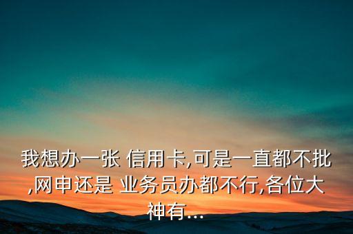 我想办一张 信用卡,可是一直都不批,网申还是 业务员办都不行,各位大神有...