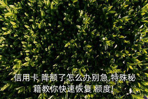  信用卡 降额了怎么办别急,特殊秘籍教你快速恢复 额度!
