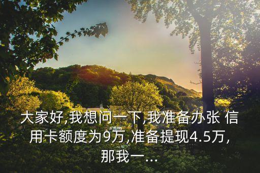 大家好,我想问一下,我准备办张 信用卡额度为9万,准备提现4.5万,那我一...