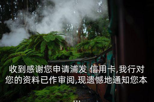 收到感谢您申请浦发 信用卡,我行对您的资料已作审阅,现遗憾地通知您本...