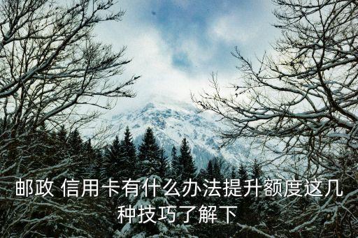 邮政 信用卡有什么办法提升额度这几种技巧了解下
