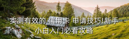 实测有效的 信用卡 申请技巧!新手小白入门必看攻略