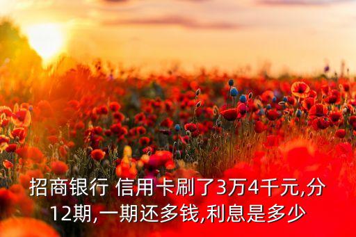 招商银行 信用卡刷了3万4千元,分12期,一期还多钱,利息是多少