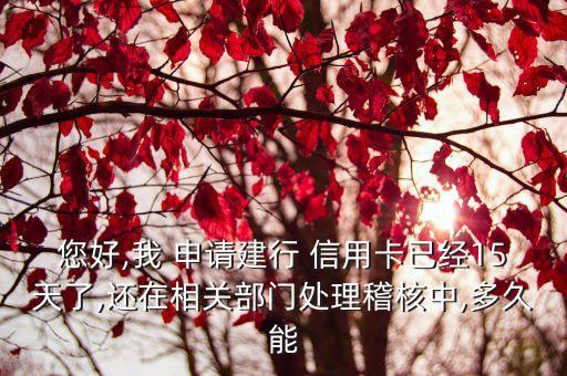 您好,我 申请建行 信用卡已经15天了,还在相关部门处理稽核中,多久能