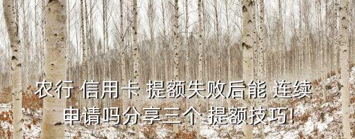 农行 信用卡 提额失败后能 连续 申请吗分享三个 提额技巧!