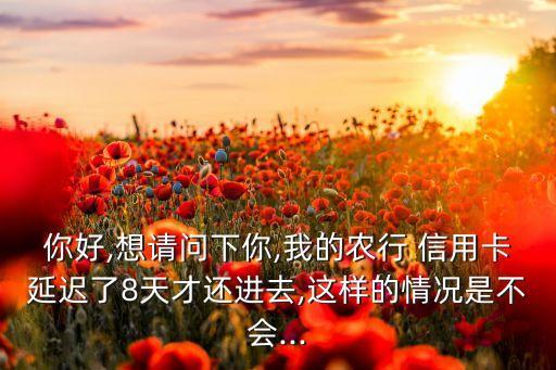 你好,想请问下你,我的农行 信用卡延迟了8天才还进去,这样的情况是不会...