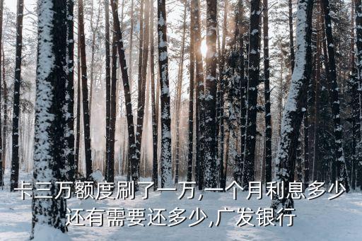 卡三万额度刷了一万,一个月利息多少还有需要还多少,广发银行
